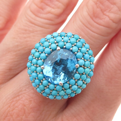 Chuck Clemency 925 Sterling Blue Topaz & Sleeping Beauty Turquoise Ring Size 8