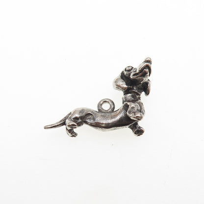 925 Sterling Silver Vintage Dachshund Oxidized Articulated Mini 3D Charm Pendant