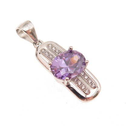 925 Sterling Silver Oval-Cut Purple & Round-Cut White C Z Charm Pendant