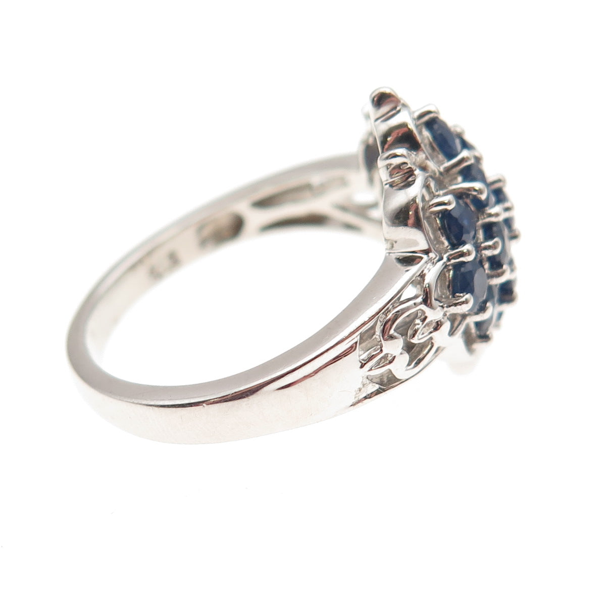 Chuck Clemency Sterling Silver Real Round-Cut Sapphire Cluster Ring Size 7.25