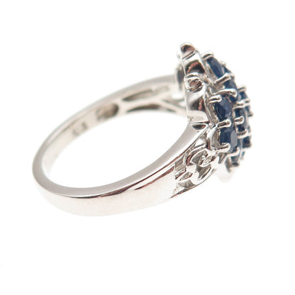 Chuck Clemency Sterling Silver Real Round-Cut Sapphire Cluster Ring Size 7.25