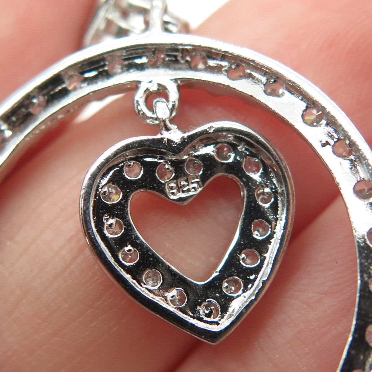 925 Sterling Silver Round-Cut C Z Circle of Life & Heart Dangling Earrings