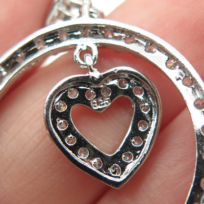 925 Sterling Silver Round-Cut C Z Circle of Life & Heart Dangling Earrings