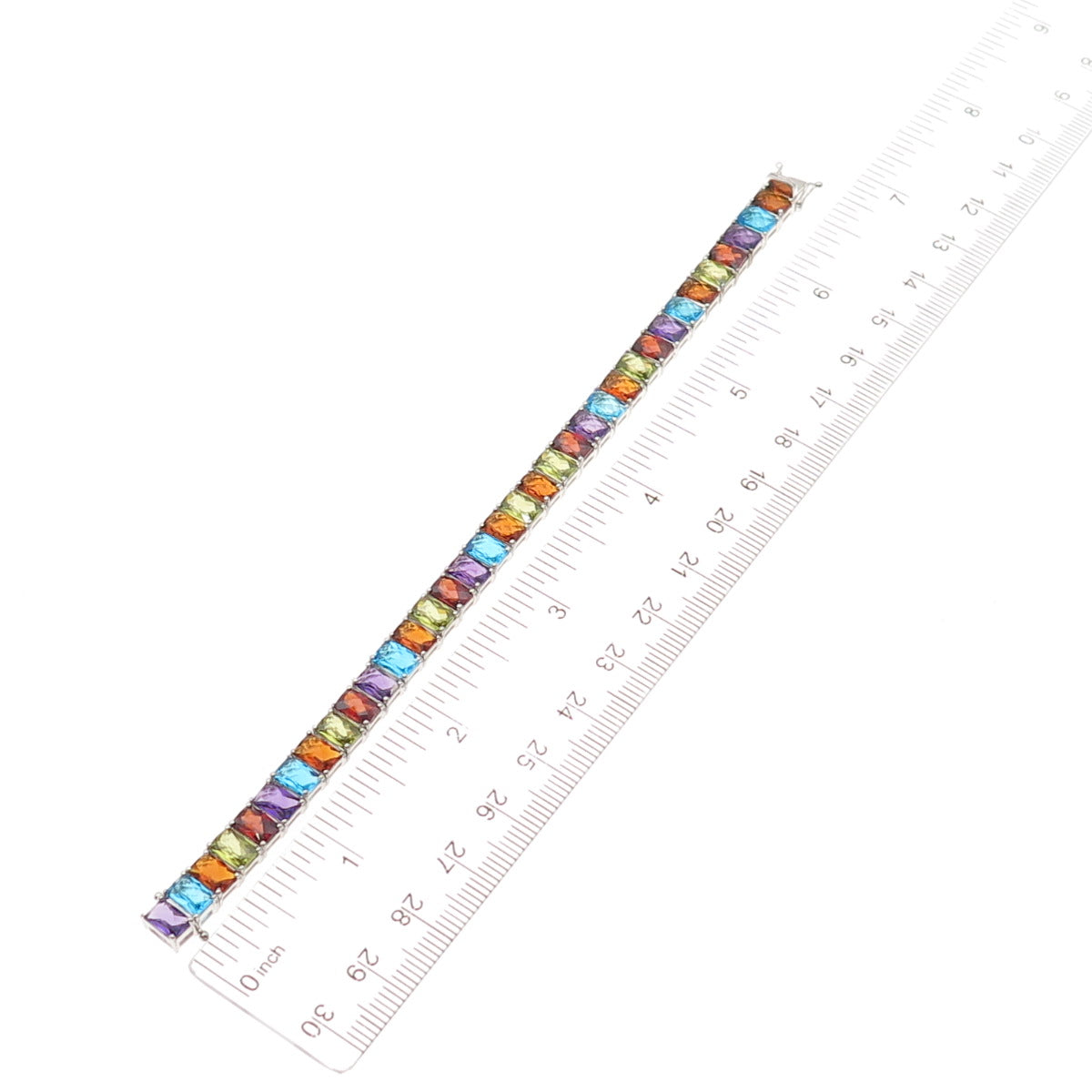 JH Young 925 Sterling Silver Real Radiant-Cut Multi-Color Gem Bracelet 6.5"