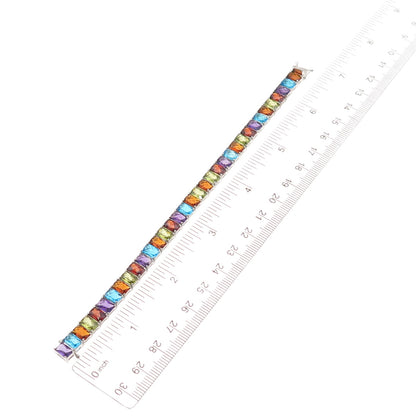 JH Young 925 Sterling Silver Real Radiant-Cut Multi-Color Gem Bracelet 6.5"