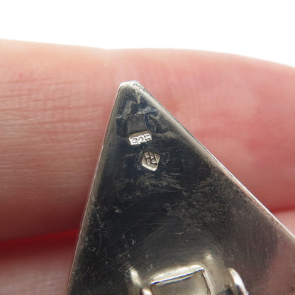 925 Sterling Silver Vintage Poland Modernist Triangle Clip On Earrings