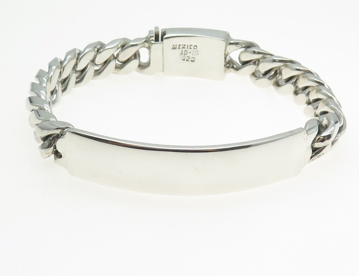 925 Sterling Silver Vintage Mexico Solid 82.2g Cuban Link ID Bracelet 8.5"