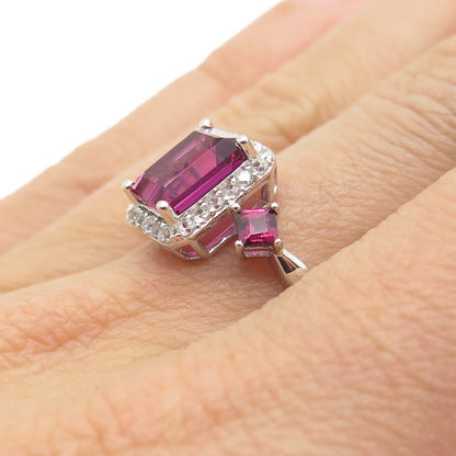 925 Sterling Silver Lab-Created Sapphire & Real White Topaz Ring Size 8