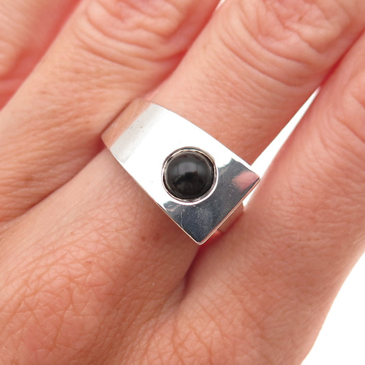 Pejois 925 Sterling Silver Vintage Real Black Onyx Modernist Ring Size 7