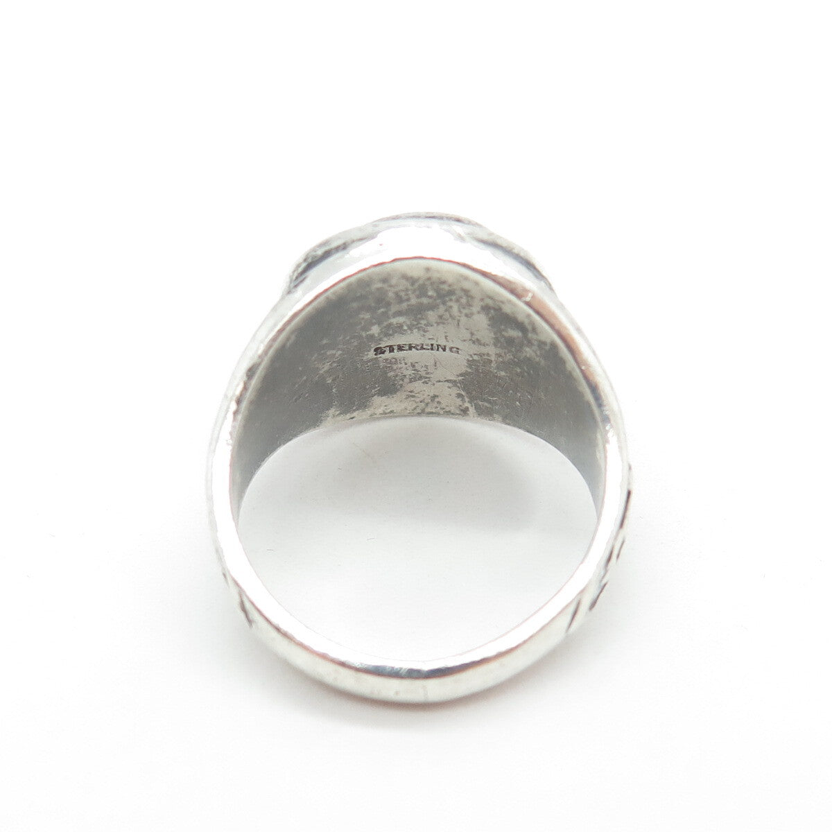 925 Sterling Silver Vintage Blue Glass 1973 Immaculate Conception Ring Size 7.25