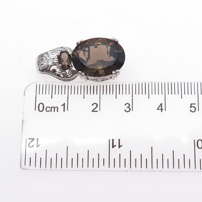 D'Joy 925 Sterling Silver Real Oval-Cut Smoky Quartz Charm Pendant