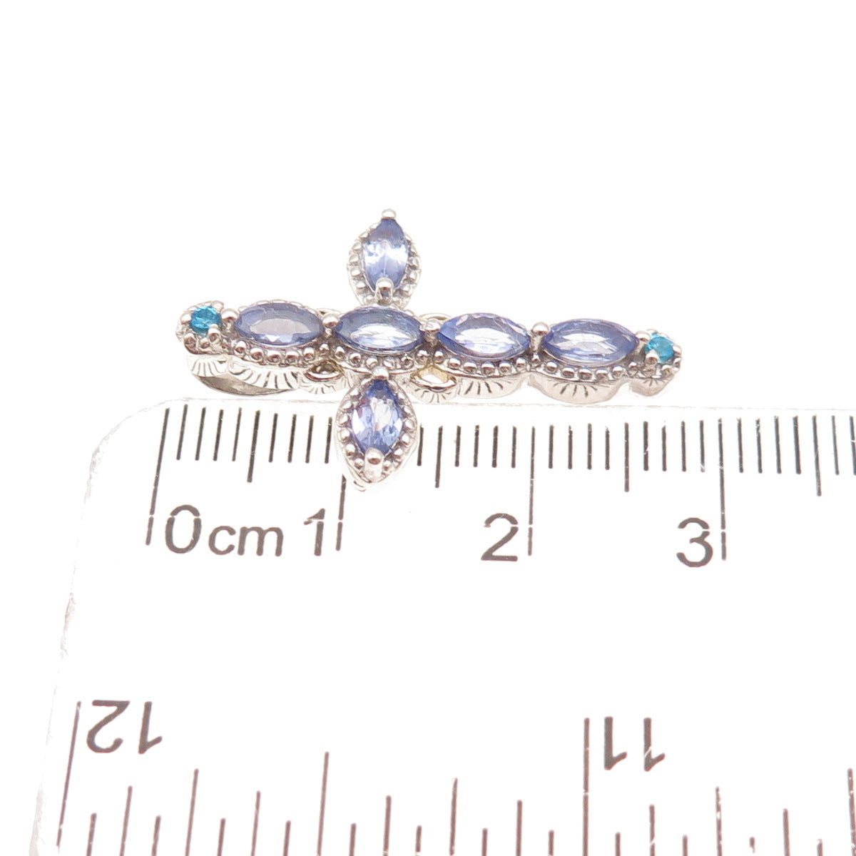 Chuck Clemency 925 Sterling Silver Real Tanzanite & Apatite Cross Slide Pendant