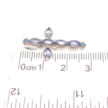 Chuck Clemency 925 Sterling Silver Real Tanzanite & Apatite Cross Slide Pendant