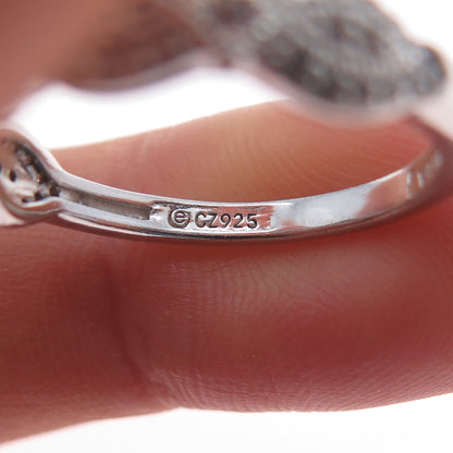 925 Sterling Silver Pear-Cut Blue & Round-Cut White C Z Ring Size 8.25