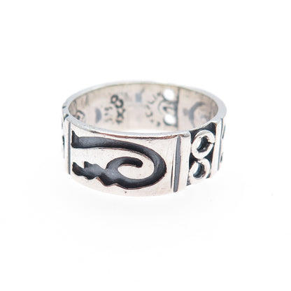 925 Sterling Silver Vintage Mexico Tribal Symbol Oxidized Band Ring Size 7.25