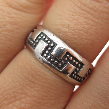 925 Sterling Silver Vintage Modernist Zig Zag Oxidized Band Ring Size 7.25