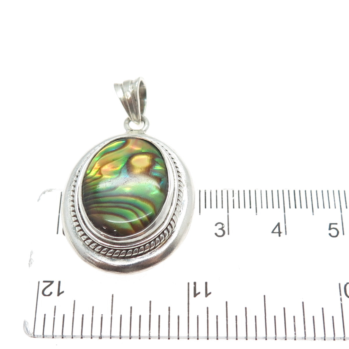 925 Sterling Silver Vintage Real Abalone Shell Charm Pendant