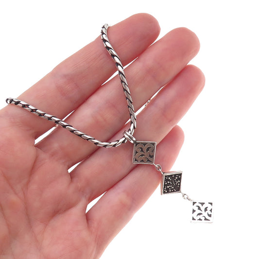 Lois Hill 925 Sterling Silver Vintage Floral Scroll Chain Necklace 16-18"