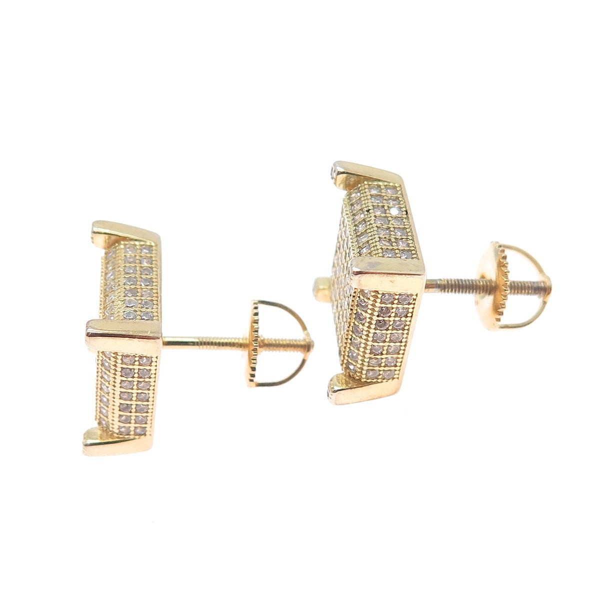 925 Sterling Silver Gold Plated Round-Cut C Z Square Stud Earrings