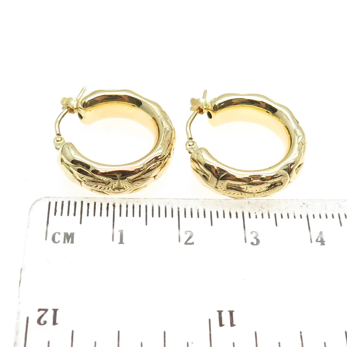 925 Sterling Silver Gold Plated Ornate Hoop Earrings