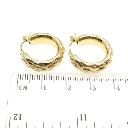 925 Sterling Silver Gold Plated Ornate Hoop Earrings