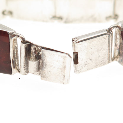 925 Sterling Silver Vintage Poland Real Amber Modernist Oxidized Bracelet 7.25"