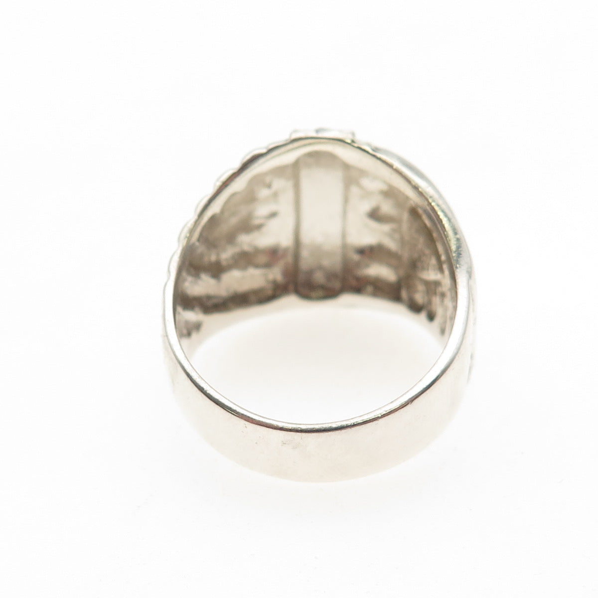 Beverly Hills 925 Sterling Silver Vintage Diamond-Cut Modernist Ring Size 7