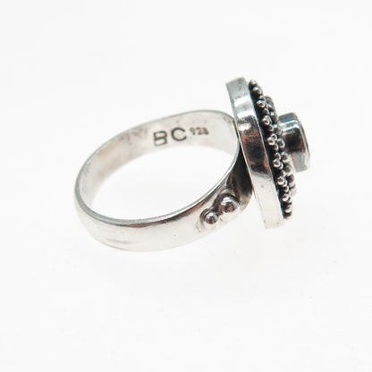 BC Silver Ned Bowman Sterling Vintage Amethyst Beaded Oxidized Ring Size 8.25