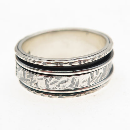 925 Sterling Silver Vintage Textured Oxidized Rotating Band Ring Size 8.5