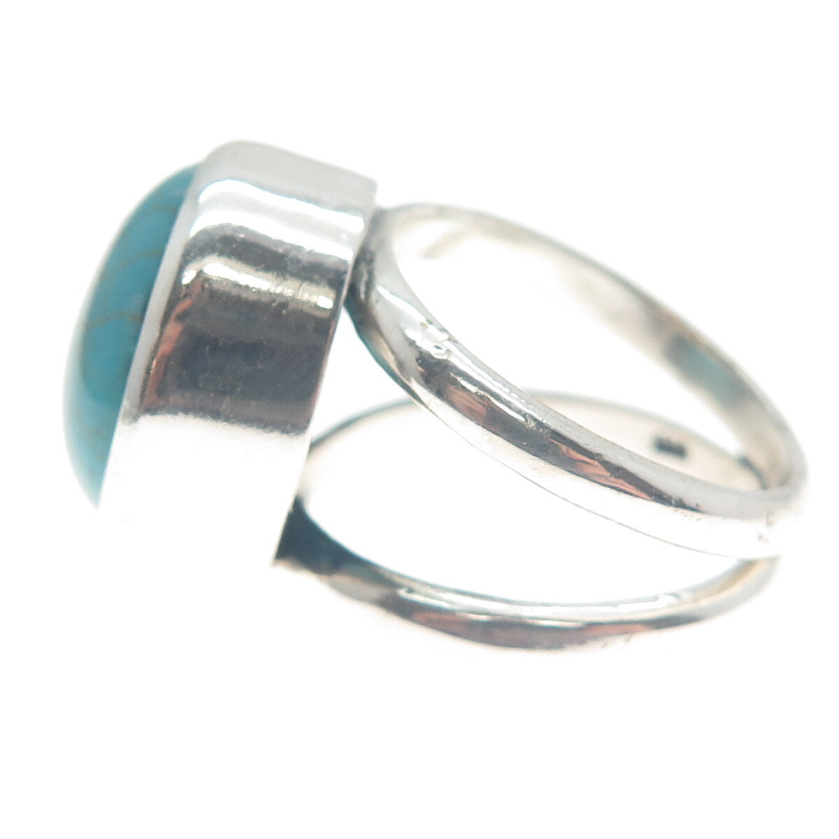 925 Sterling Silver Vintage Real Round-Cut Lone Mountain Turquoise Ring Size 8