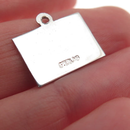 925 Sterling Vintage Enamel Western Postal Happy Birthday Card Mini Pendant