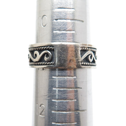 925 Sterling Silver Vintage Swirl Oxidized Band Ring Size 11