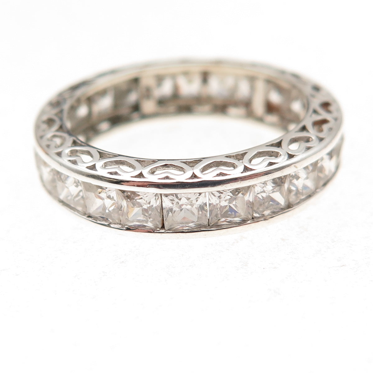 Key Star 925 Sterling Silver Princess-Cut C Z Eternity Band Ring Size 9