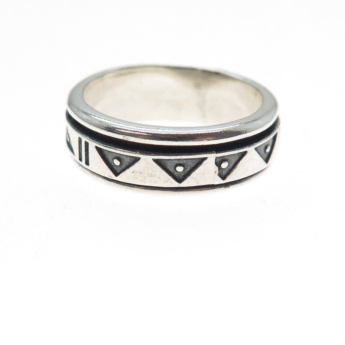 925 Sterling Silver Vintage Modernist Rotating Band Oxidized Ring Size 10.25