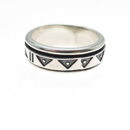 925 Sterling Silver Vintage Modernist Rotating Band Oxidized Ring Size 10.25