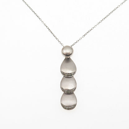 925 Sterling Silver Italy Real Diamond Modernist Drop Cable Chain Necklace 16"