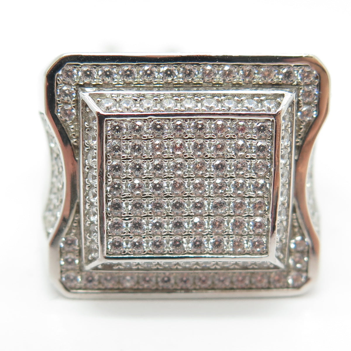 925 Sterling Silver Pave C Z Domed Ring Size 10