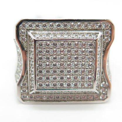 925 Sterling Silver Pave C Z Domed Ring Size 10