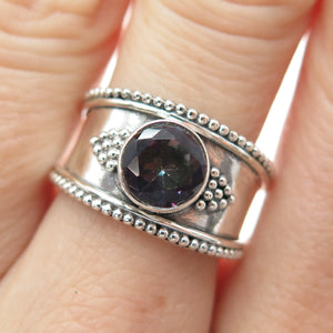 925 Sterling Silver Vintage Real Mystic Quartz Granulated Ring Size 7.5