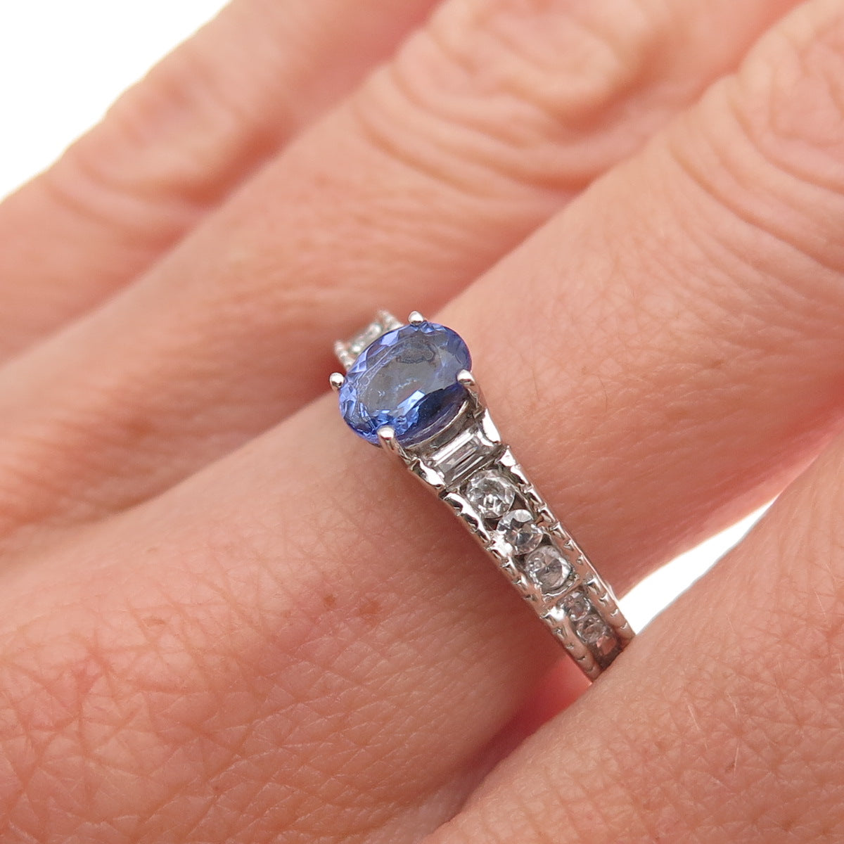 Chuck Clemency 925 Sterling Silver Real Tanzanite & White Topaz Ring Size 8.25