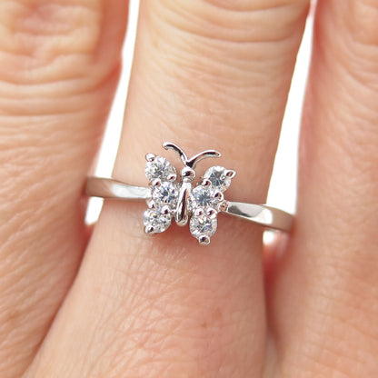 925 Sterling Silver Round-Cut C Z Butterfly Ring Size 8