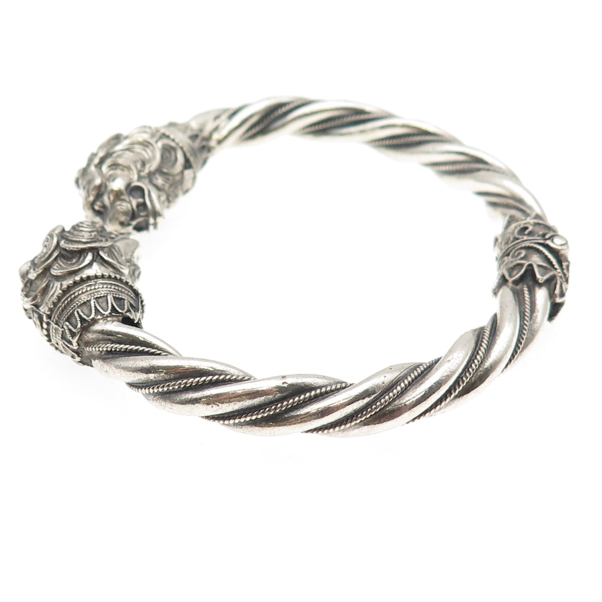 925 Sterling Silver Vintage Double Headed Lion Oxidized Bracelet 7"