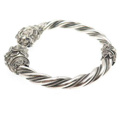 925 Sterling Silver Vintage Double Headed Lion Oxidized Bracelet 7"