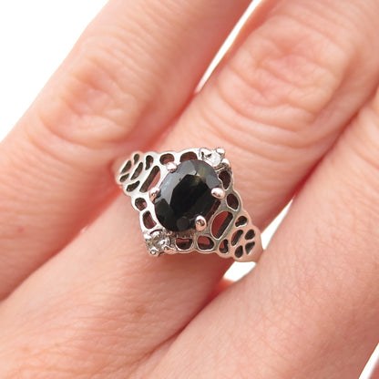 925 Sterling Silver Vintage Real Sapphire & C Z Oxidized Ring Size 6