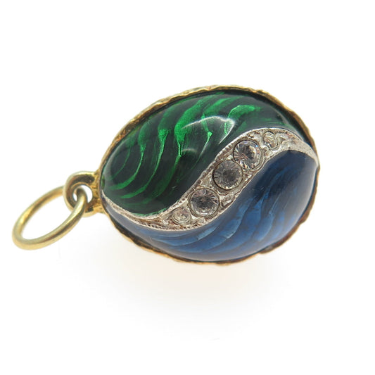 RAFKA Sterling Silver Vermeil Enamel Rhinestone Egg Pendant (missing one stone)