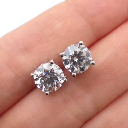 925 Sterling Silver Round-Cut C Z Stud Earrings