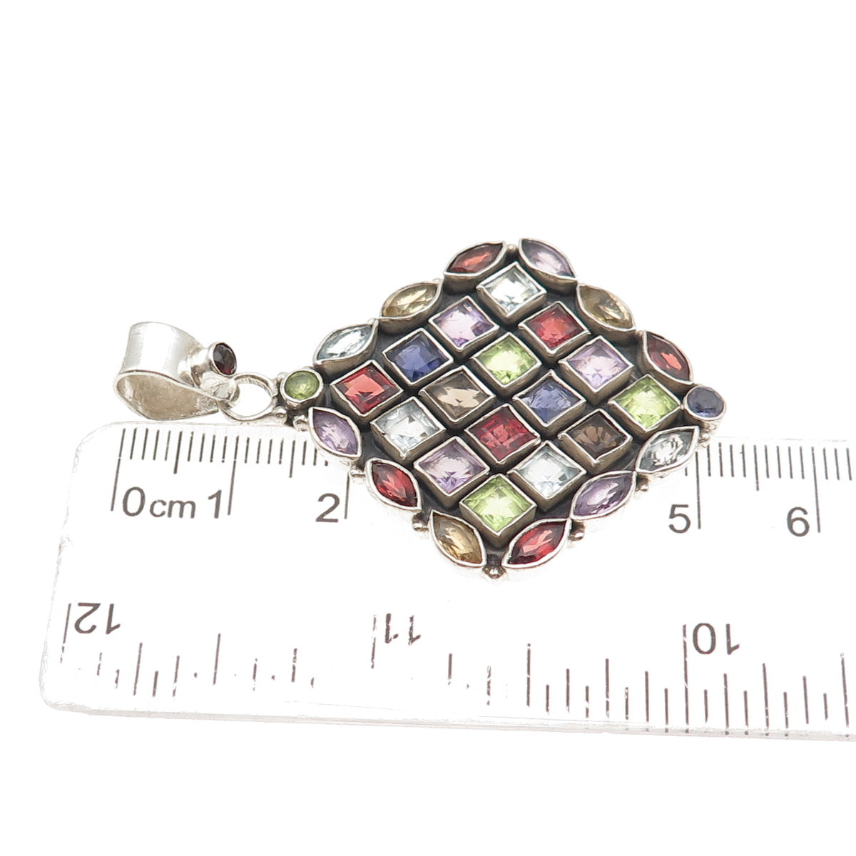 925 Sterling Vintage Real Topaz Iolite Amethyst Citrine Peridot & Garnet Pendant