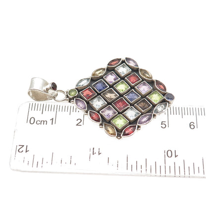 925 Sterling Vintage Real Topaz Iolite Amethyst Citrine Peridot & Garnet Pendant