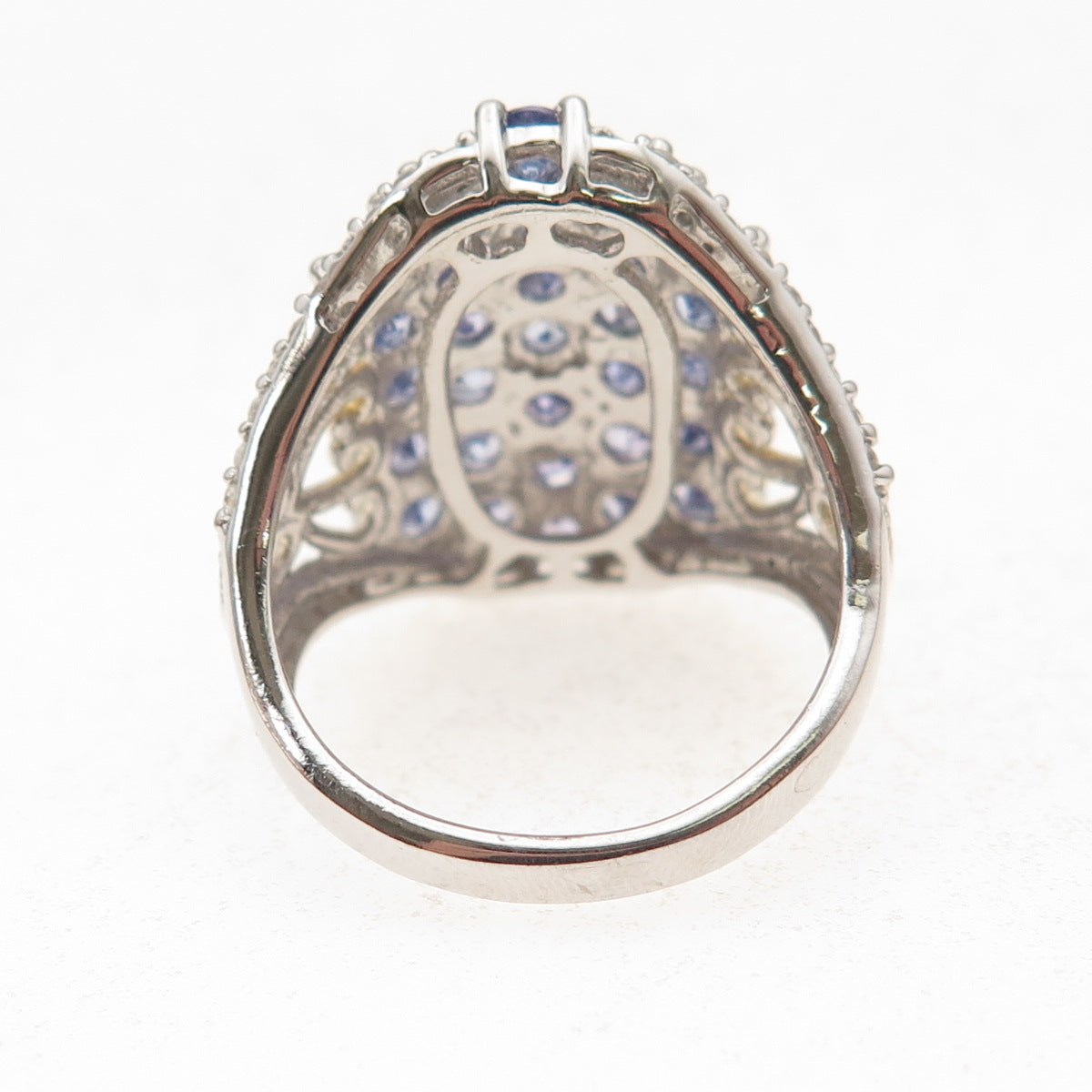 Chuck Clemency 925 Sterling Silver 2-Tone Real Tanzanite White Topaz Ring Size 8