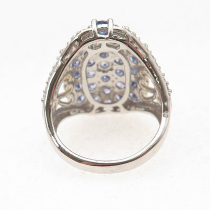 Chuck Clemency 925 Sterling Silver 2-Tone Real Tanzanite White Topaz Ring Size 8